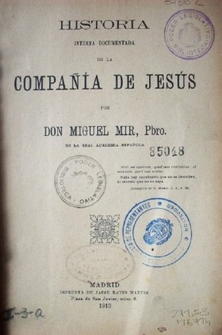 Historia interna documentada de la Compañía de Jesús