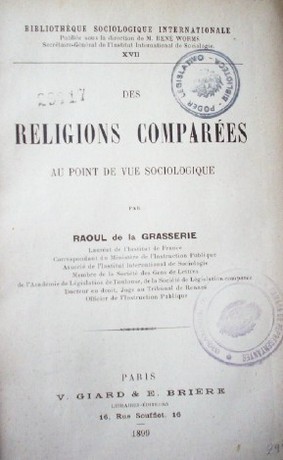 Des religions comparées au point de vue sociologique