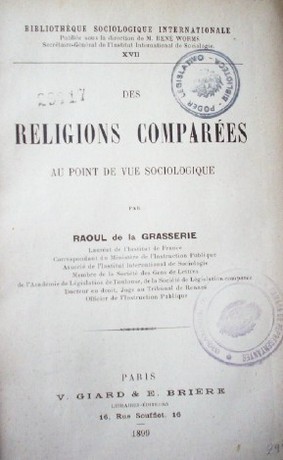 Des religions comparées au point de vue sociologique