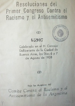 Resoluciones del primer Congreso contra el racismo y el antisemitismo