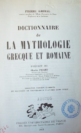 Dictionnaire de la Mythologie Grecque et Romaine