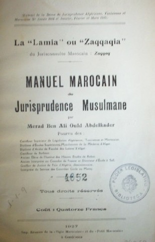 Manuel Marocain de jurisprudence musulmane