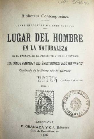 Lugar del hombre en la naturaleza : en el pasado, en el presente y en el provenir