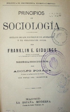 Principios de sociología : análisis de los fenómenos de asociación y de organización social