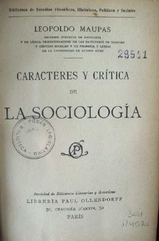 Caracteres y crítica de la sociología