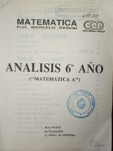 Análisis 6to. año : ("Matemática A")