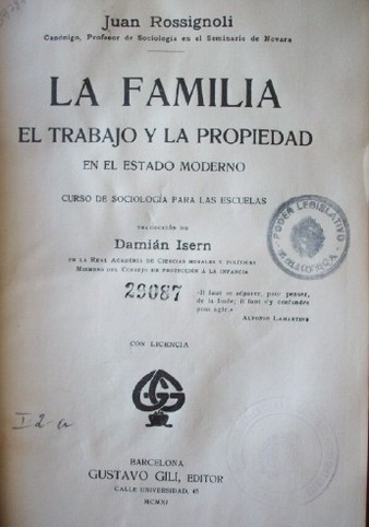 La familia : el trabajo y la propiedad en el Estado moderno