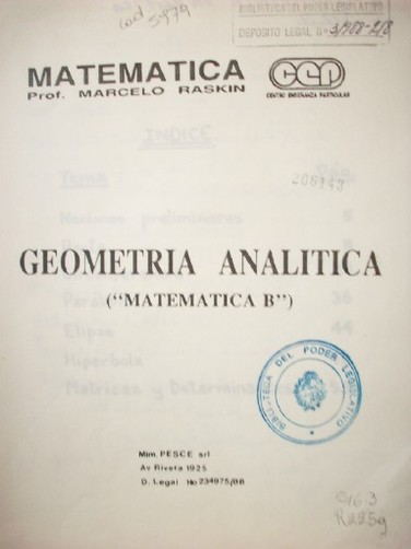 Geometría analítica : ("Matemática B")