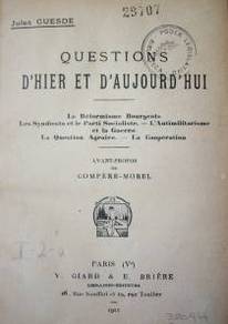 Questions d'hier et d'aujourd'hui