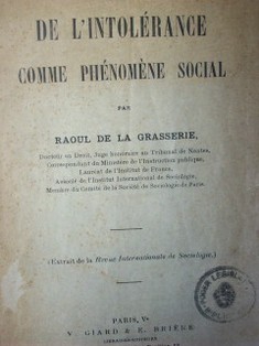 De l'intolerance comme phénomène social