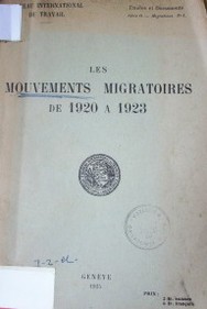 Les mouvements migratoires de 1920 a 1923
