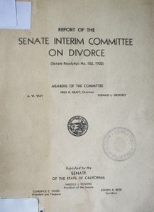 Report of the senate interim committee on divorce : (senate resolution nº 162, 1953)