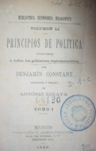 Principios de política : aplicables a todos los gobiernos representativos