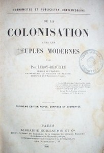 De la colonisation chez les peuples modernes