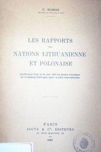 Les rapports des nations Lithuanienne et Poloniaise