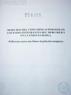 Derechos del concubino supérstite en los países integrantes del MERCOSUR y en la Unión Europea : reflexiones para una futura legislación uruguaya