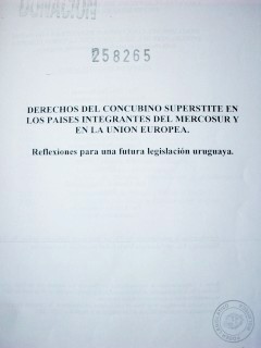 Derechos del concubino supérstite en los países integrantes del MERCOSUR y en la Unión Europea : reflexiones para una futura legislación uruguaya