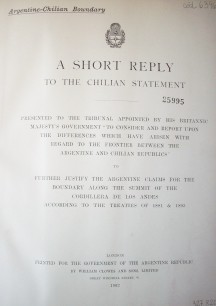 A short reply to the Chilian statement : Argentine-Chilian boundary