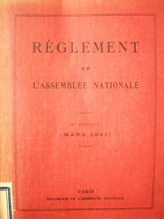 Règlement de L'Assemblèe Nationale