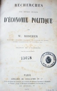 Recherches sur divers sujets d'economie politique