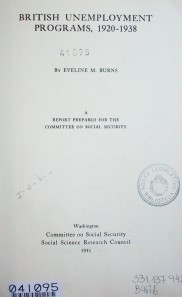 British unemployment programs, 1920-1938