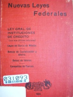 Ley general de instituciones de crédito con las últimas reformas.  Leyes del banco de México.  Reglamento de bolsas de valores.  Reglamento de bancos de capitalización y ahorro.  Reglamento de Cias. de fianzas