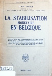 La stabilisation monétaire en belgique