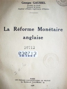 La réforme monétaire anglaise