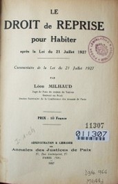 Le droit de reprise pour habiter : après la Loi du 21 juillet 1927