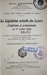 La législation actuelle des Loyers d'habitation et professionnels au 1ª juillet 1926