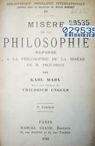 Misére de la philosophie : réponse a la philosophie de la misère de M. Proudhon