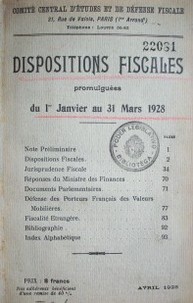 Dispositions fiscales promulguées du 1er. janvier au 31 mars 1928