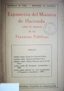 Exposición del Ministro de Hacienda sobre la situación de las finanzas