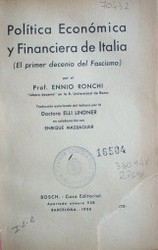 Política económica y financiera de Italia : (el primer decenio del fascismo)