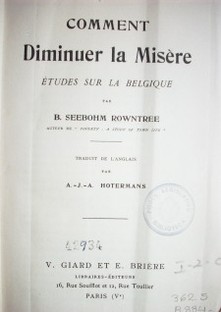 Comment diminuer la misère : études sur la Belgique