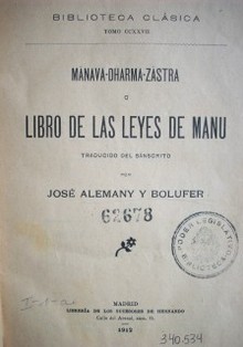Manava-dharma-zastra o Libro de las Leyes de Manu
