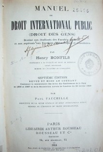 Manuel de Droit International Public (droit des gens)