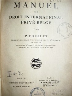 Manuel de Droit International Privé belge