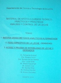 Material de apoyo a cursos teórico-práctico y prácticos : análisis y control de la leche