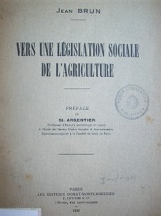 Vers une législation sociale de l'agriculture