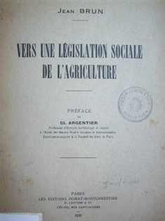 Vers une législation sociale de l'agriculture