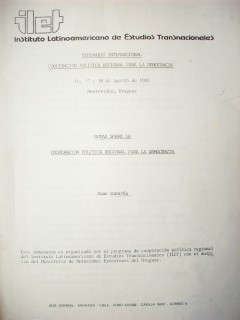 Notas sobre la cooperación política regional para la democracia