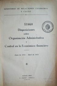 Disposiciones sobre organización administrativa y control en lo económico-financiero