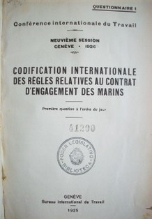 Codification internationale des règles relatives au contrat d'engagement des marins