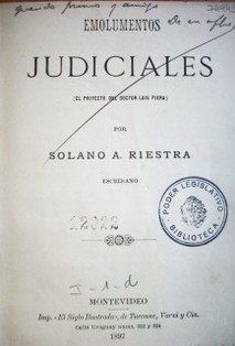Emolumentos judiciales (el proyecto del doctor Luis Piera)