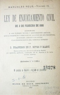 Ley de enjuiciamiento civil : de 3 de febrero de 1881