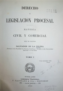 Derecho y legislación procesal : materia civil y comercial