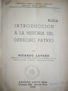 Introducción a la Historia del Derecho Patrio