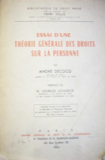 Essai d´une théorie générale des droits sur la personne