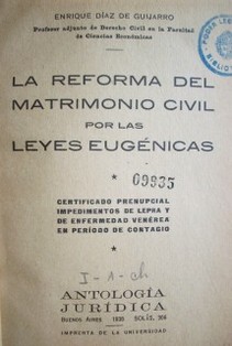 La reforma del matrimonio civil por las leyes eugénicas